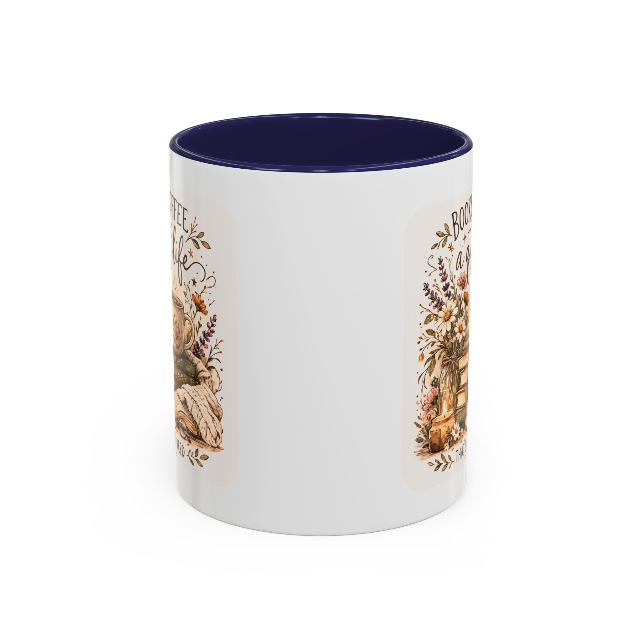 Books, Coffee & A Quiet Life Accent Coffee Mug — Cozy Literary Tea Cup (11/15oz)