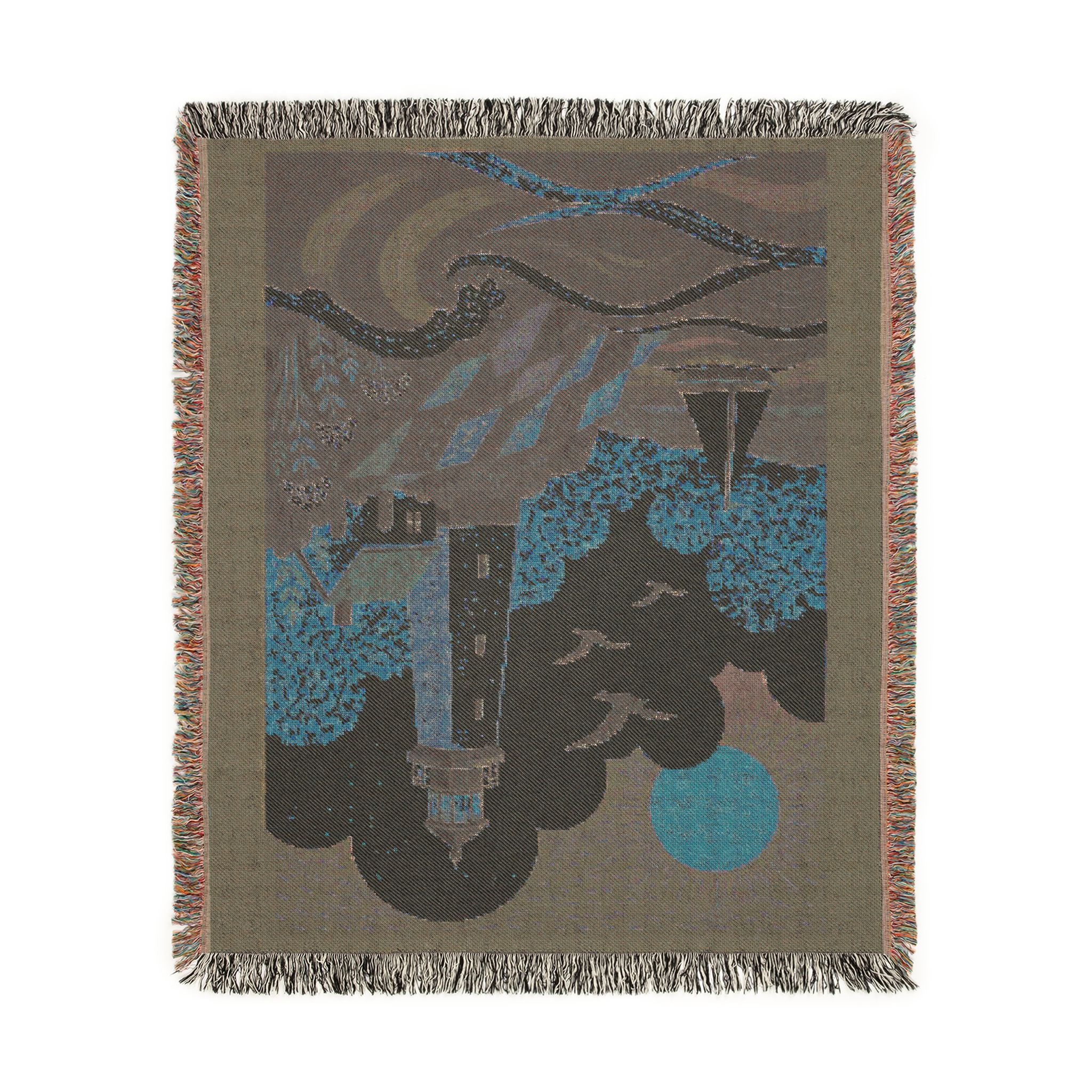 Lighthouse Coastal Woven Blanket — Nautical Sunset Throw