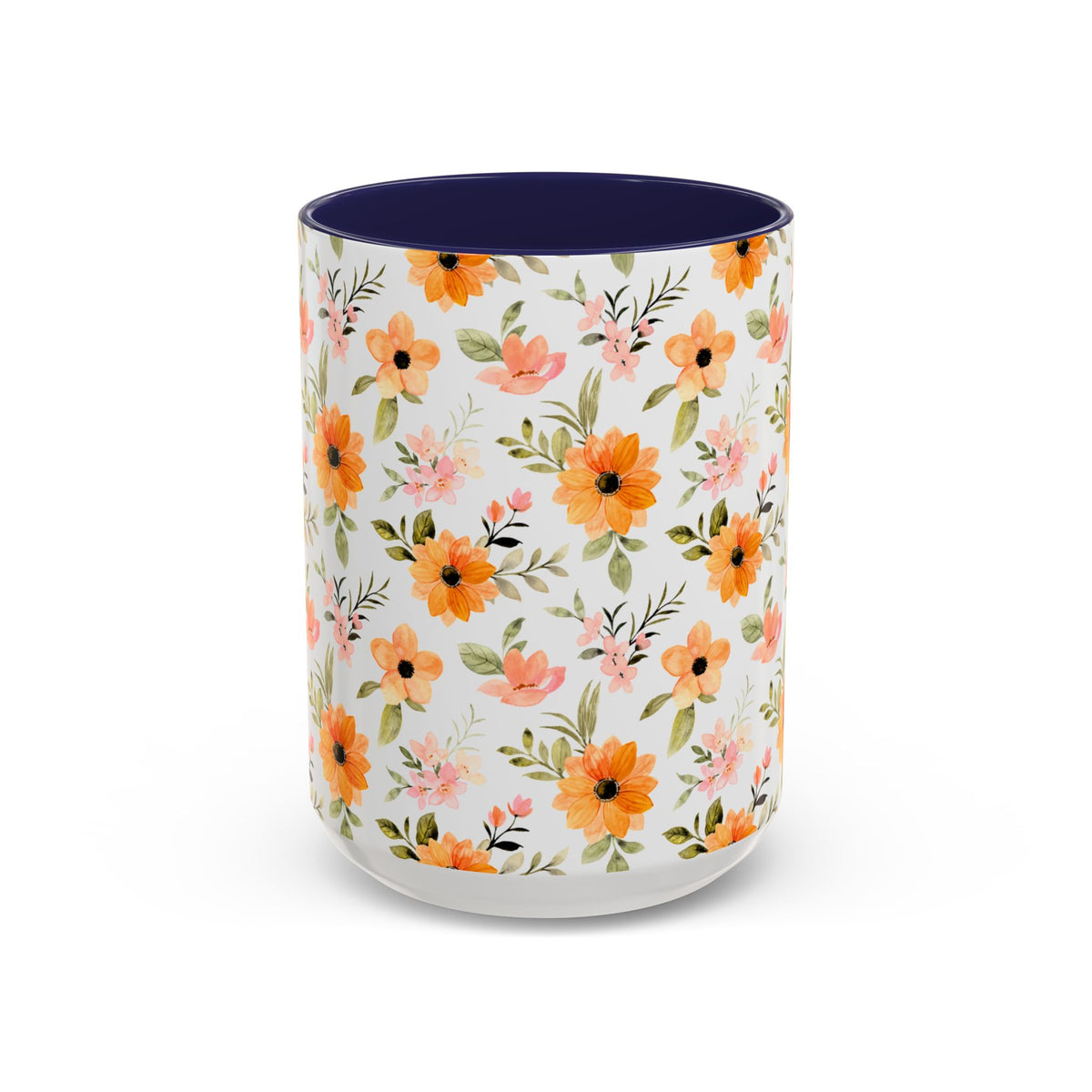 Floral Orange Watercolor Accent Mug — Bright Spring Coffee Cup (11/15 oz)