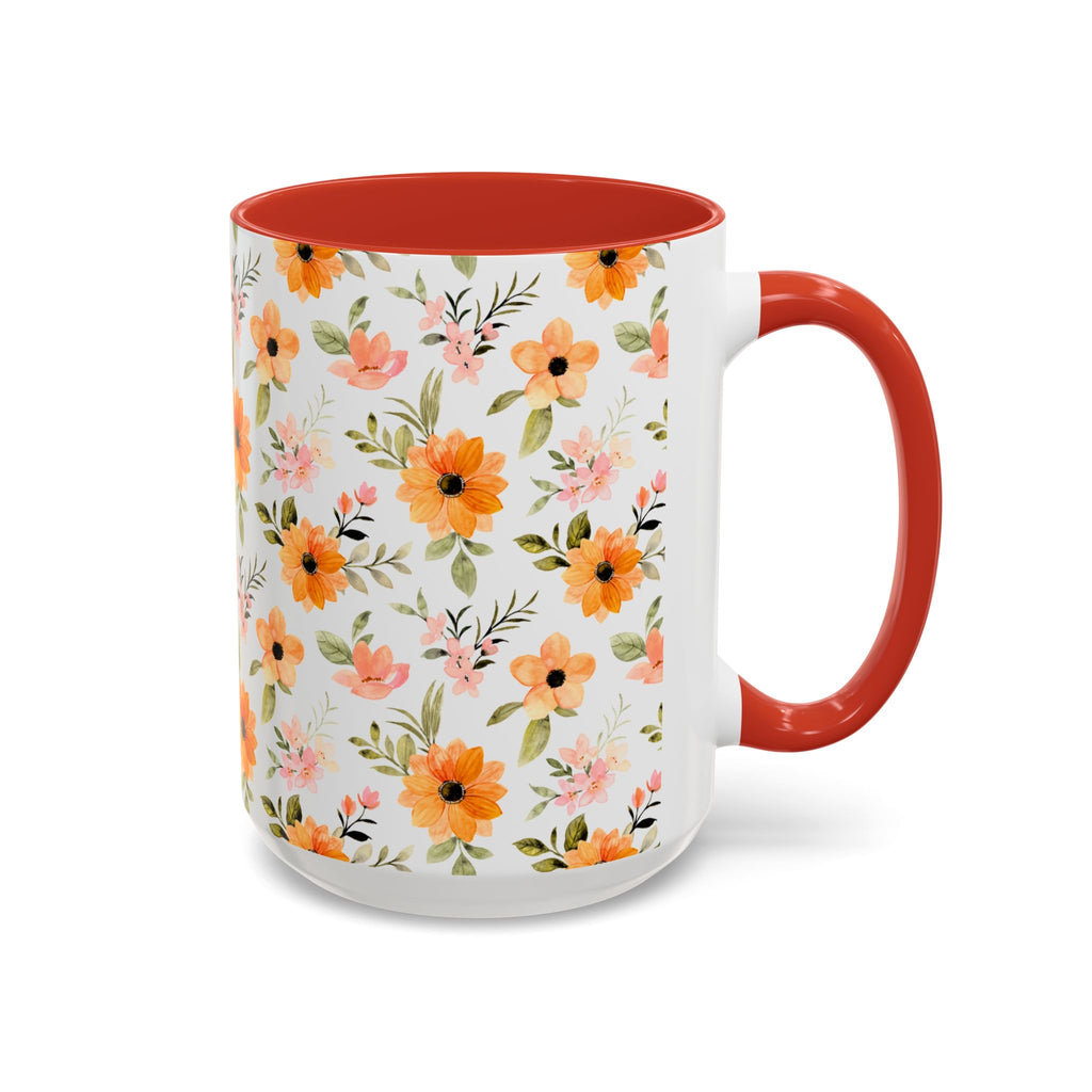 Floral Orange Watercolor Accent Mug — Bright Spring Coffee Cup (11/15 oz)