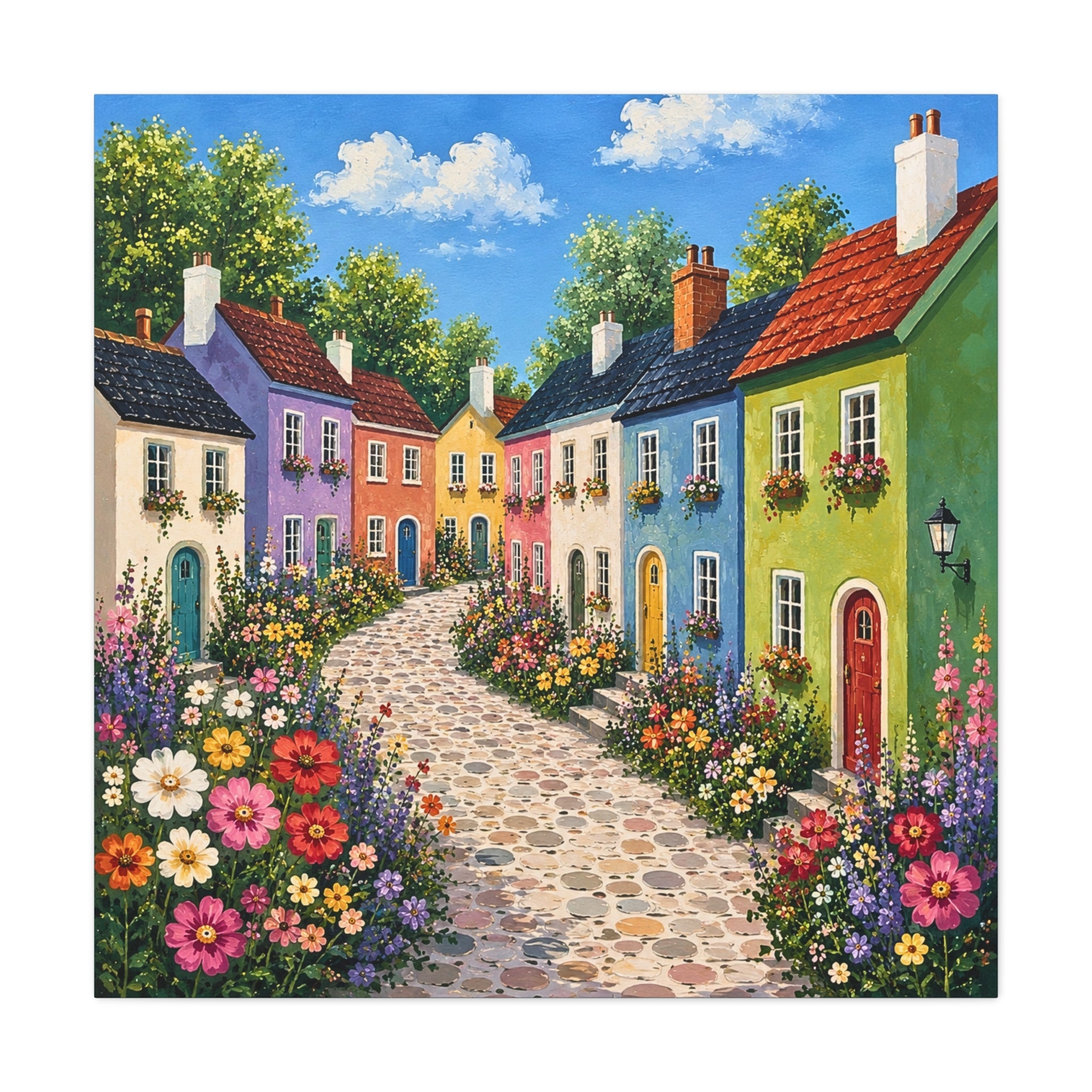 Colorful Cottage Street Matte Canvas Wall Art – Stretched 1.25"