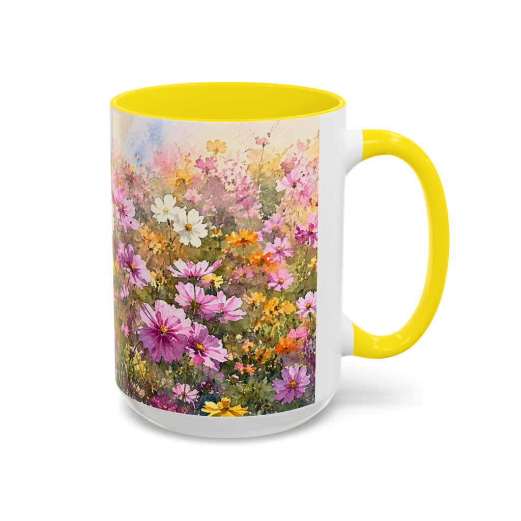 Floral Meadow Accent Coffee Mug — Pink Wildflower Ceramic Mug
