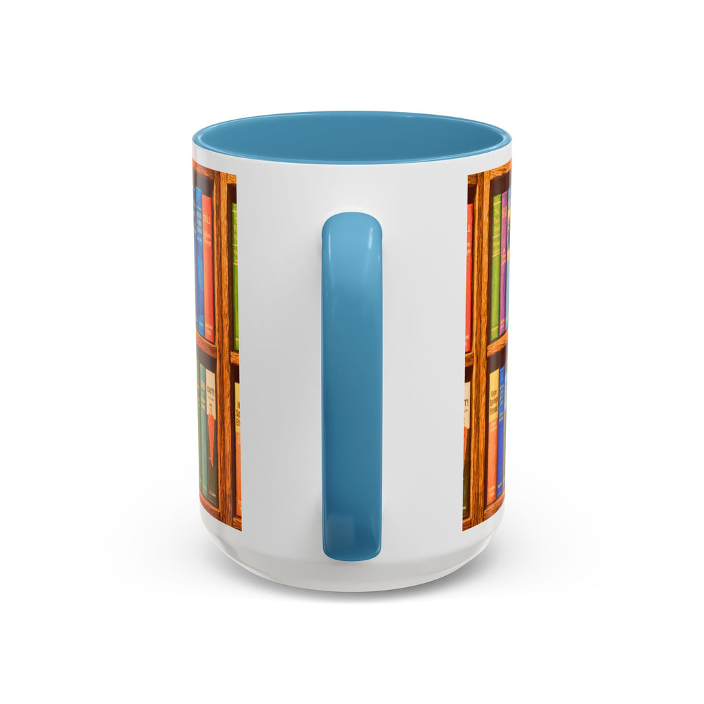 Booklover Accent Coffee Mug – Colorful Bookshelf Design (15 oz)