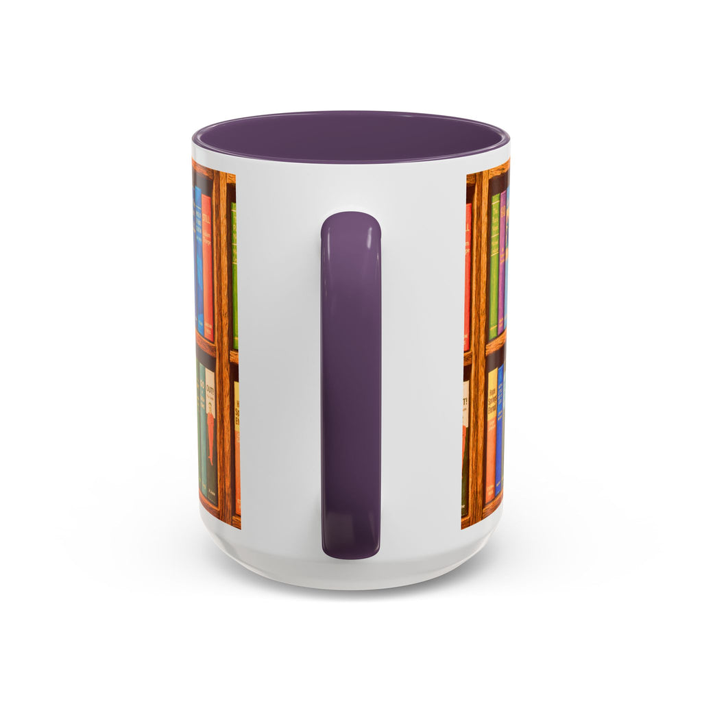 Booklover Accent Coffee Mug – Colorful Bookshelf Design (15 oz)