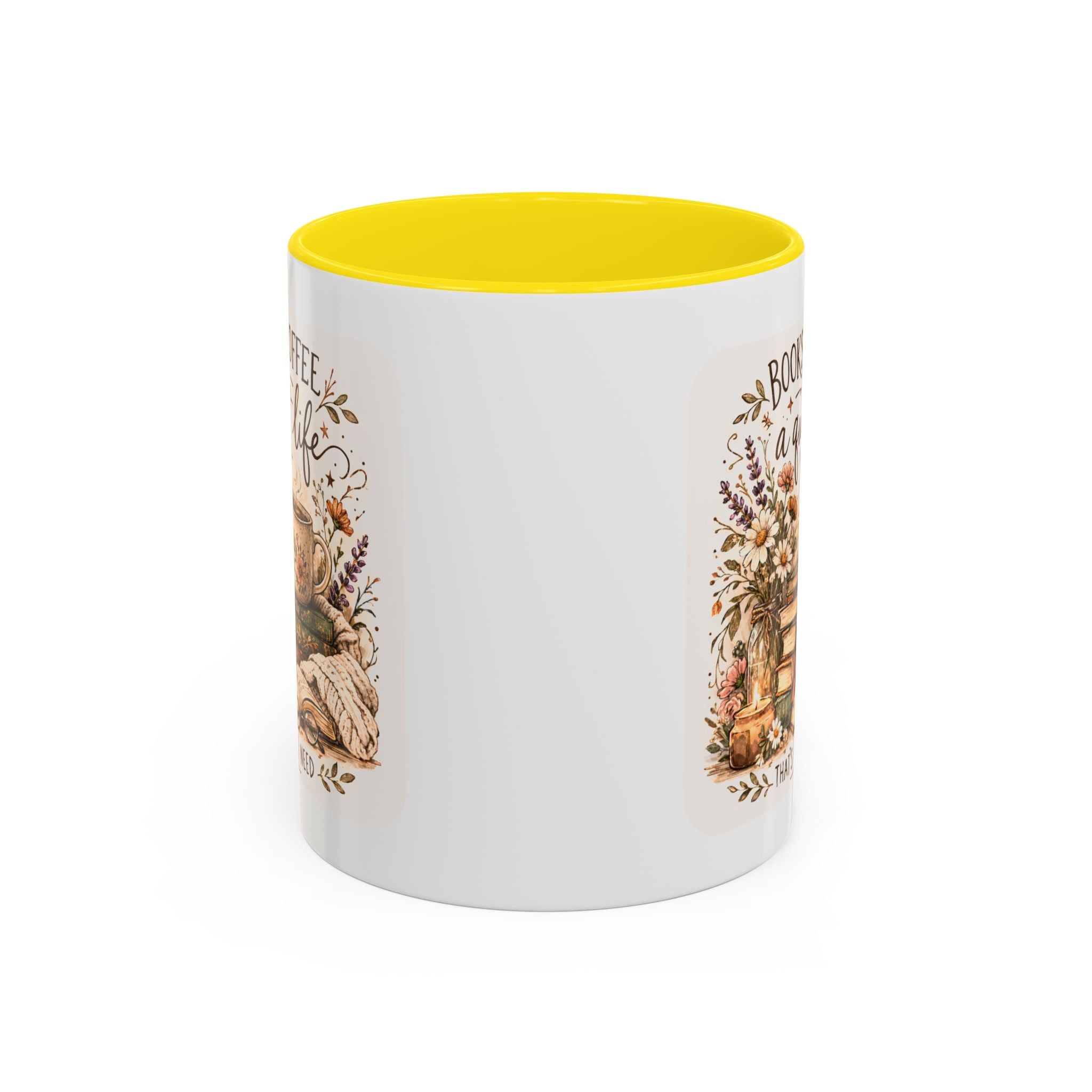 Books, Coffee & A Quiet Life Accent Coffee Mug — Cozy Literary Tea Cup (11/15oz)