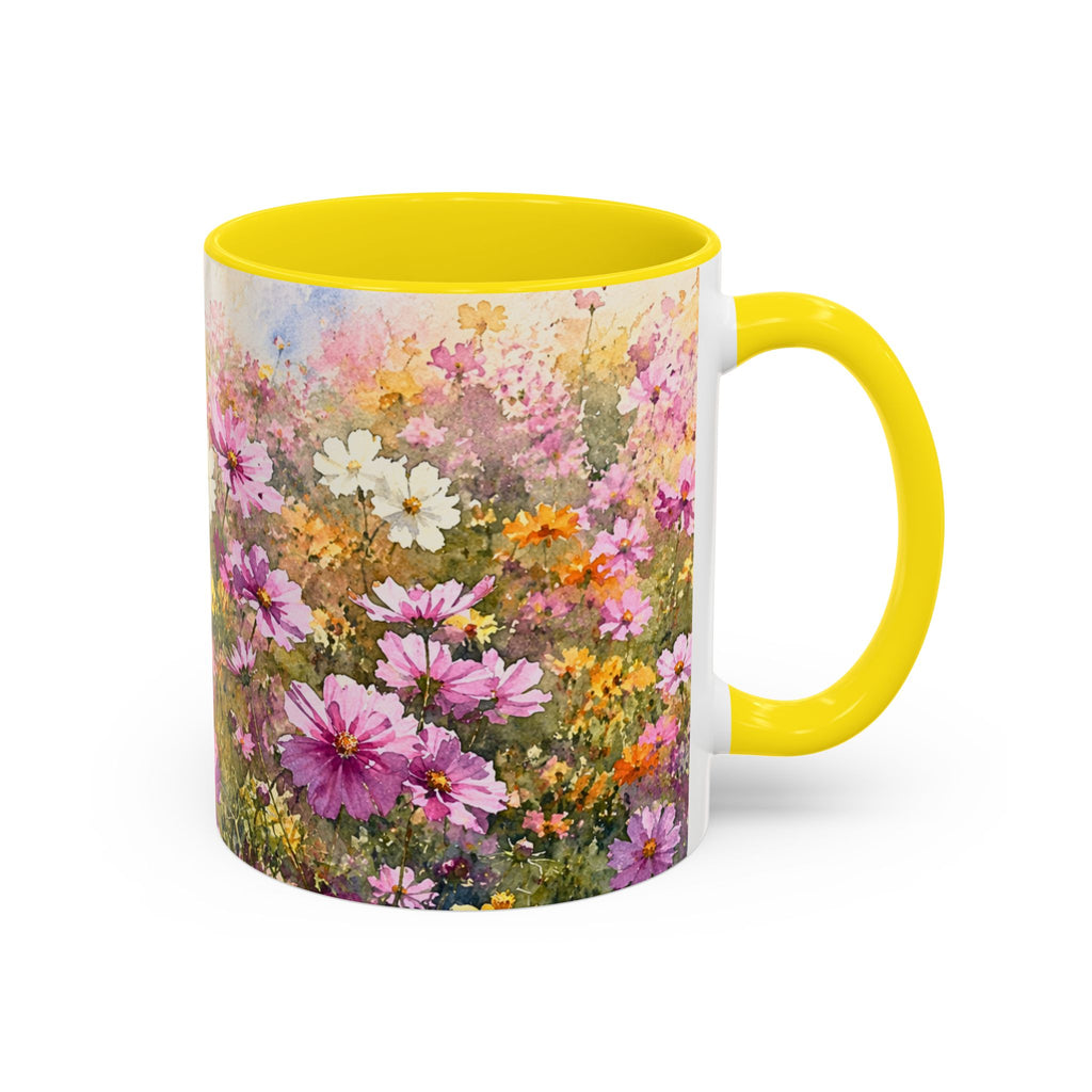 Floral Meadow Accent Coffee Mug — Pink Wildflower Ceramic Mug