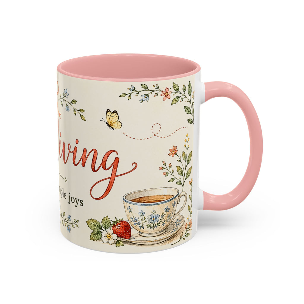 Slow Living Coffee Mug — "soft days, simple joys" Floral Accent Mug