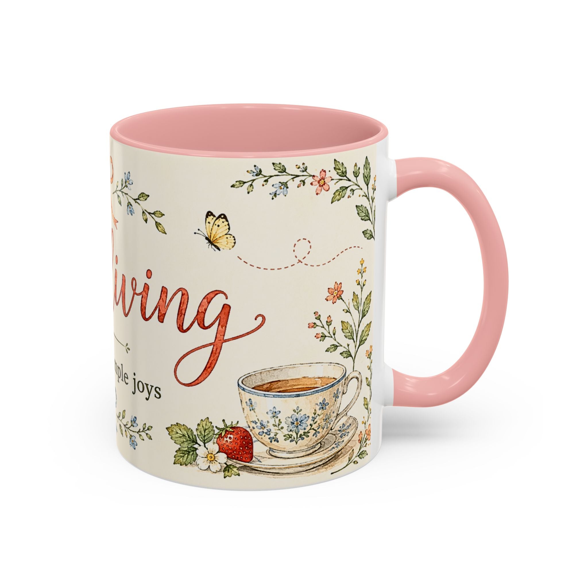 Slow Living Coffee Mug — "soft days, simple joys" Floral Accent Mug