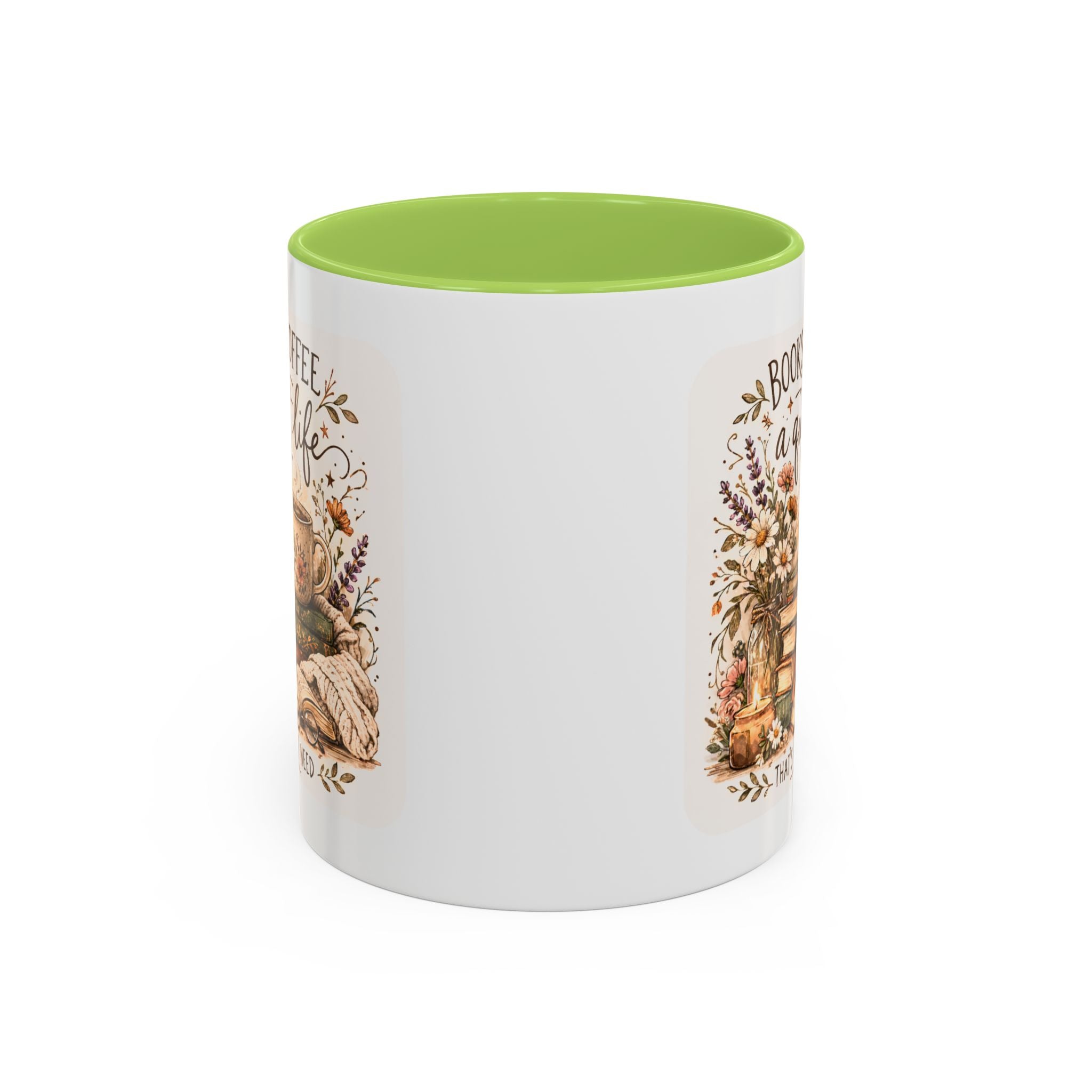 Books, Coffee & A Quiet Life Accent Coffee Mug — Cozy Literary Tea Cup (11/15oz)