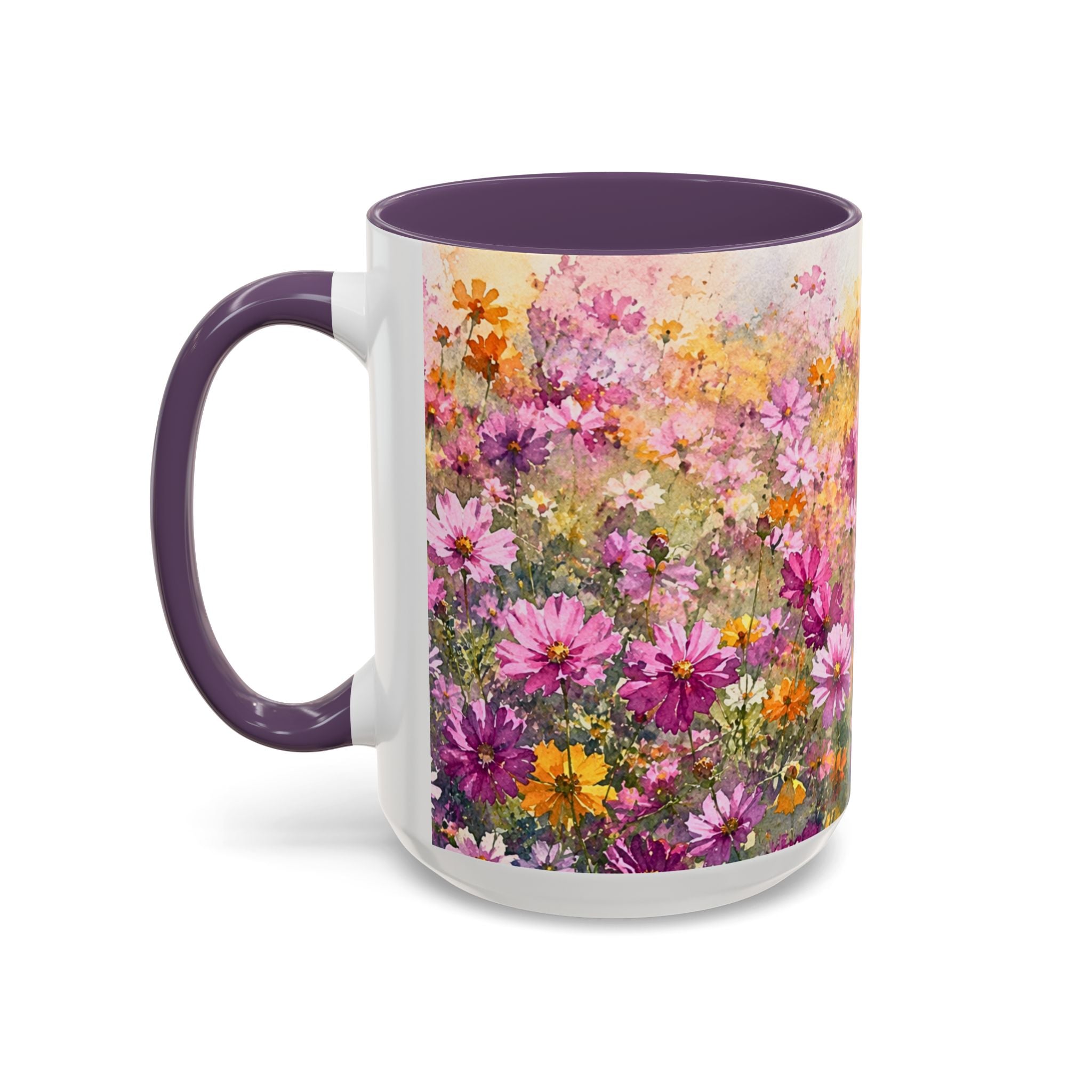 Floral Meadow Accent Coffee Mug — Pink Wildflower Ceramic Mug