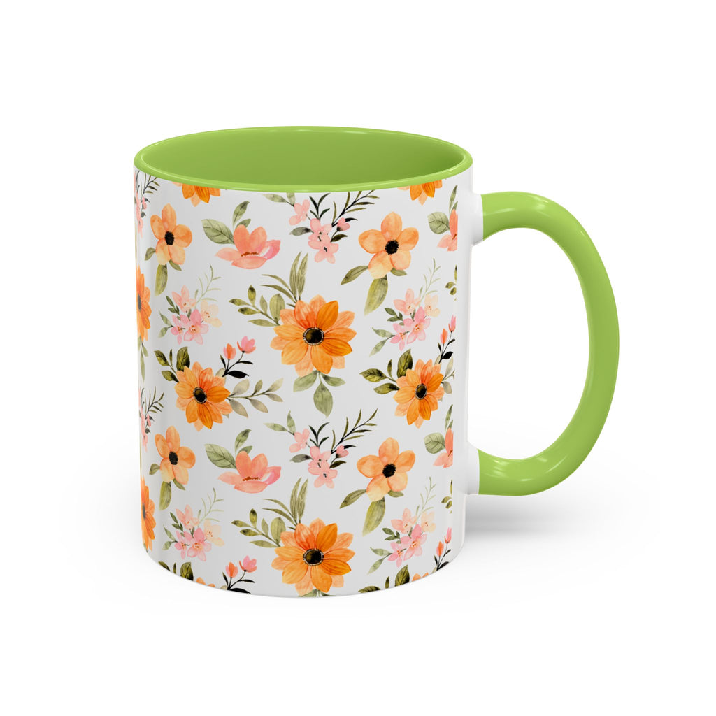 Floral Orange Watercolor Accent Mug — Bright Spring Coffee Cup (11/15 oz)