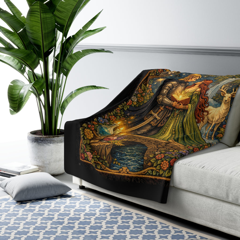 Medieval Romance Sherpa Blanket — Knight & Maiden Fantasy Fleece Throw