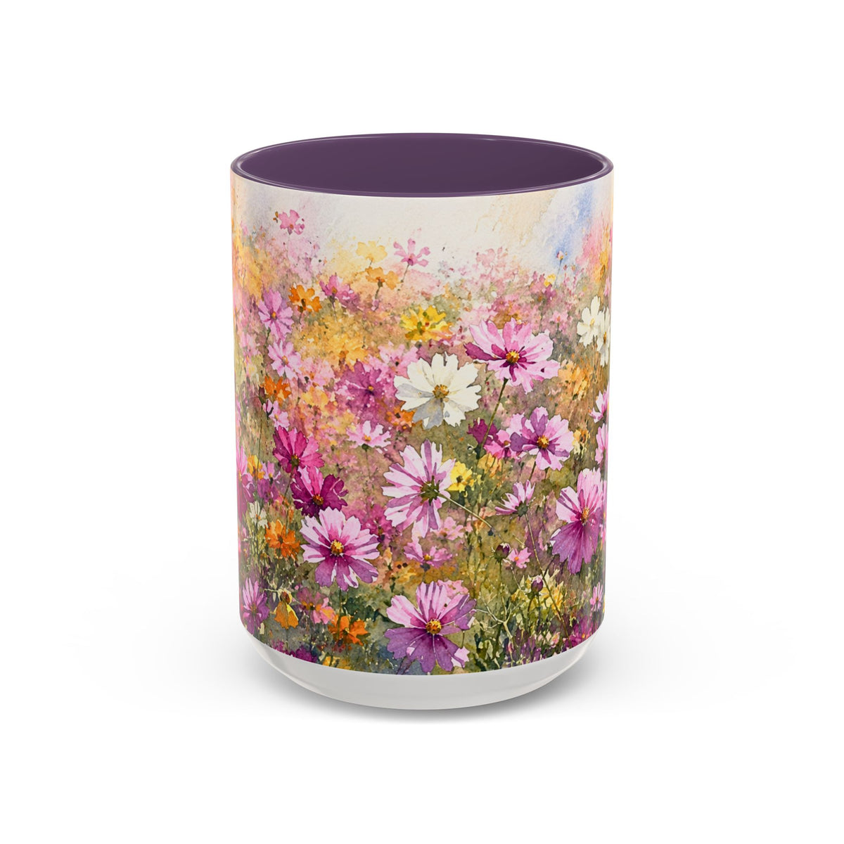 Floral Meadow Accent Coffee Mug — Pink Wildflower Ceramic Mug