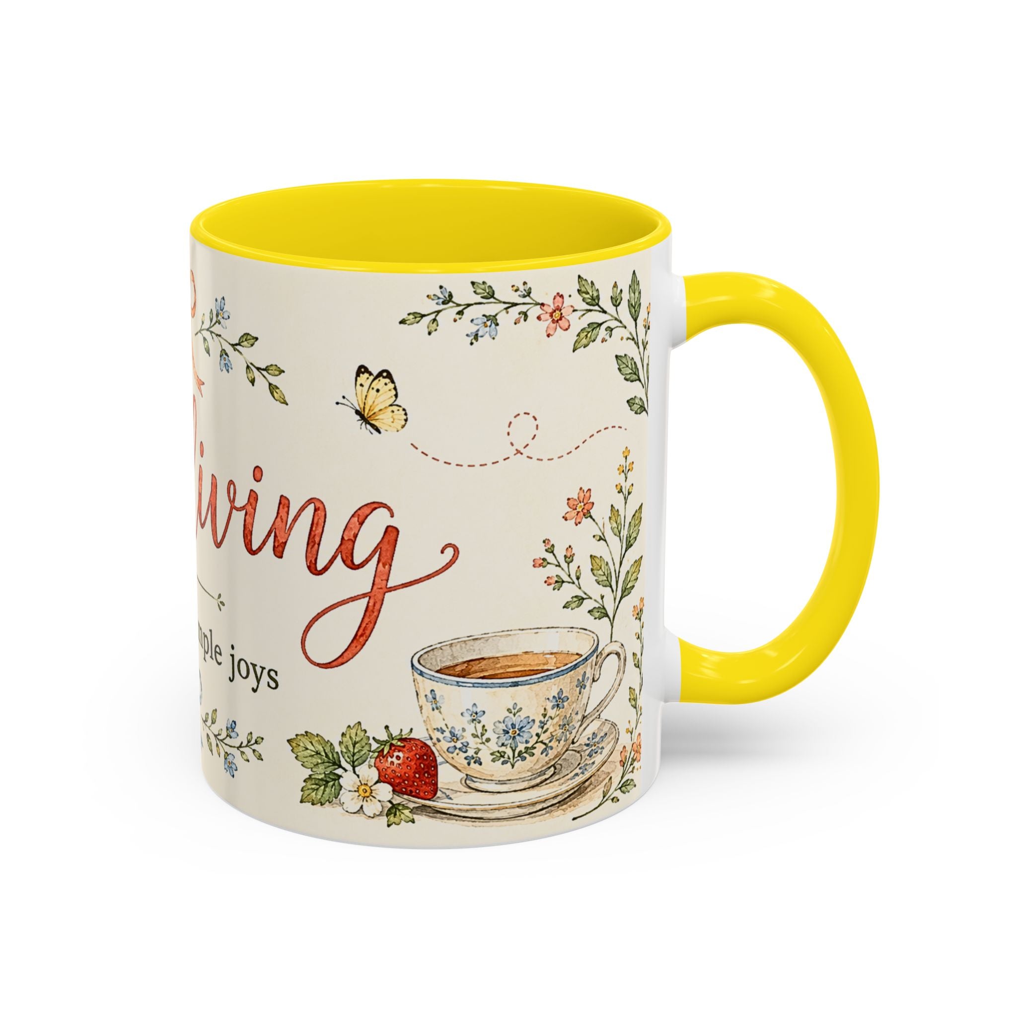 Slow Living Coffee Mug — "soft days, simple joys" Floral Accent Mug