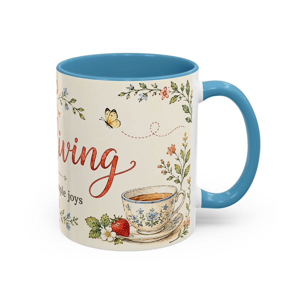 Slow Living Coffee Mug — "soft days, simple joys" Floral Accent Mug