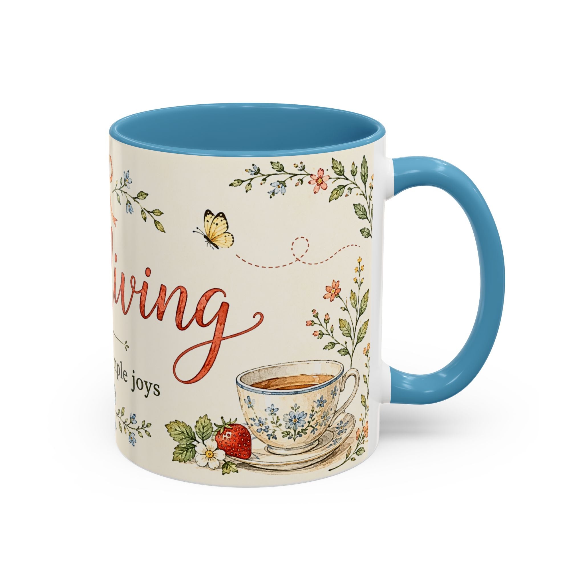 Slow Living Coffee Mug — "soft days, simple joys" Floral Accent Mug