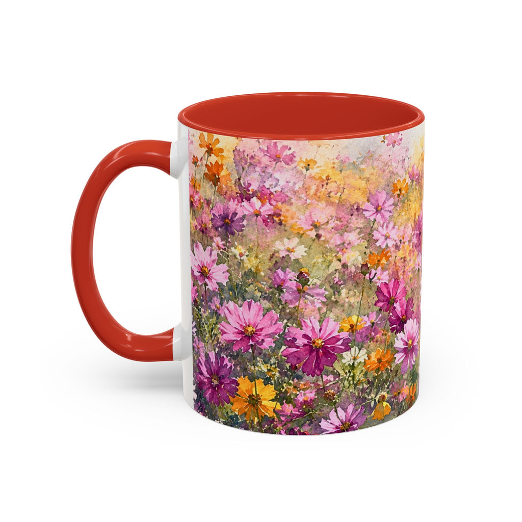 Floral Meadow Accent Coffee Mug — Pink Wildflower Ceramic Mug