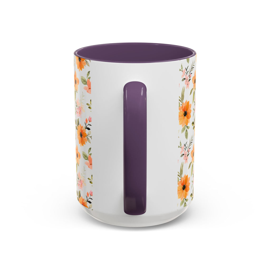 Floral Orange Watercolor Accent Mug — Bright Spring Coffee Cup (11/15 oz)