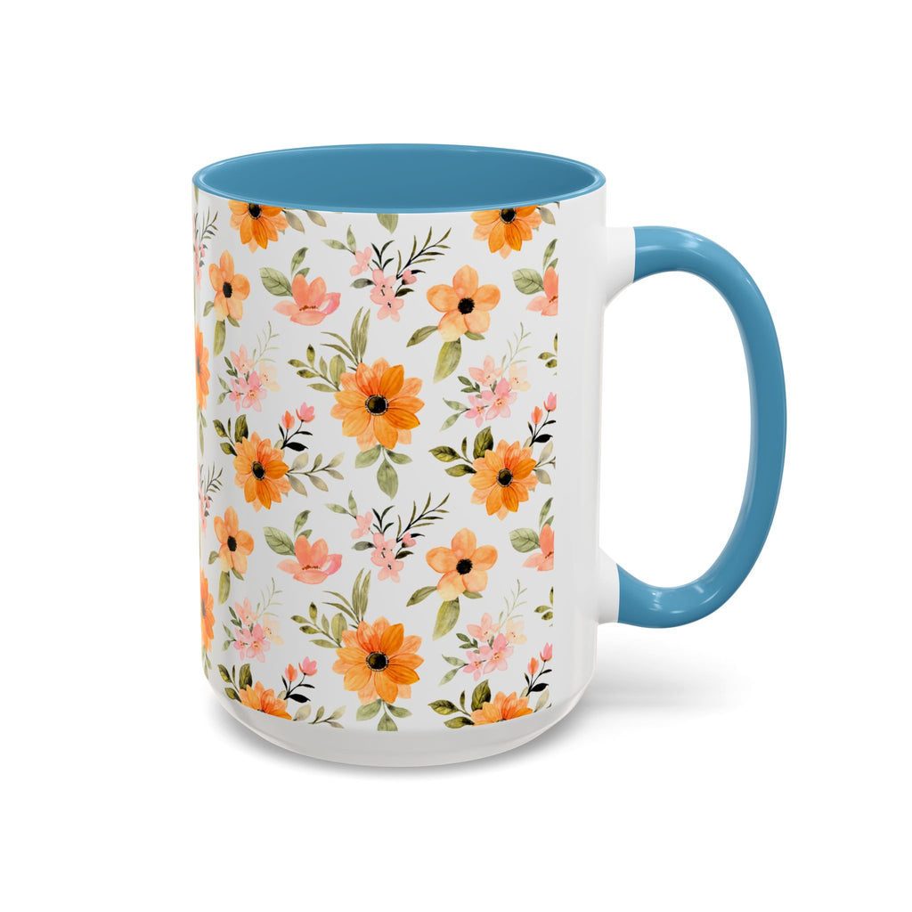 Floral Orange Watercolor Accent Mug — Bright Spring Coffee Cup (11/15 oz)