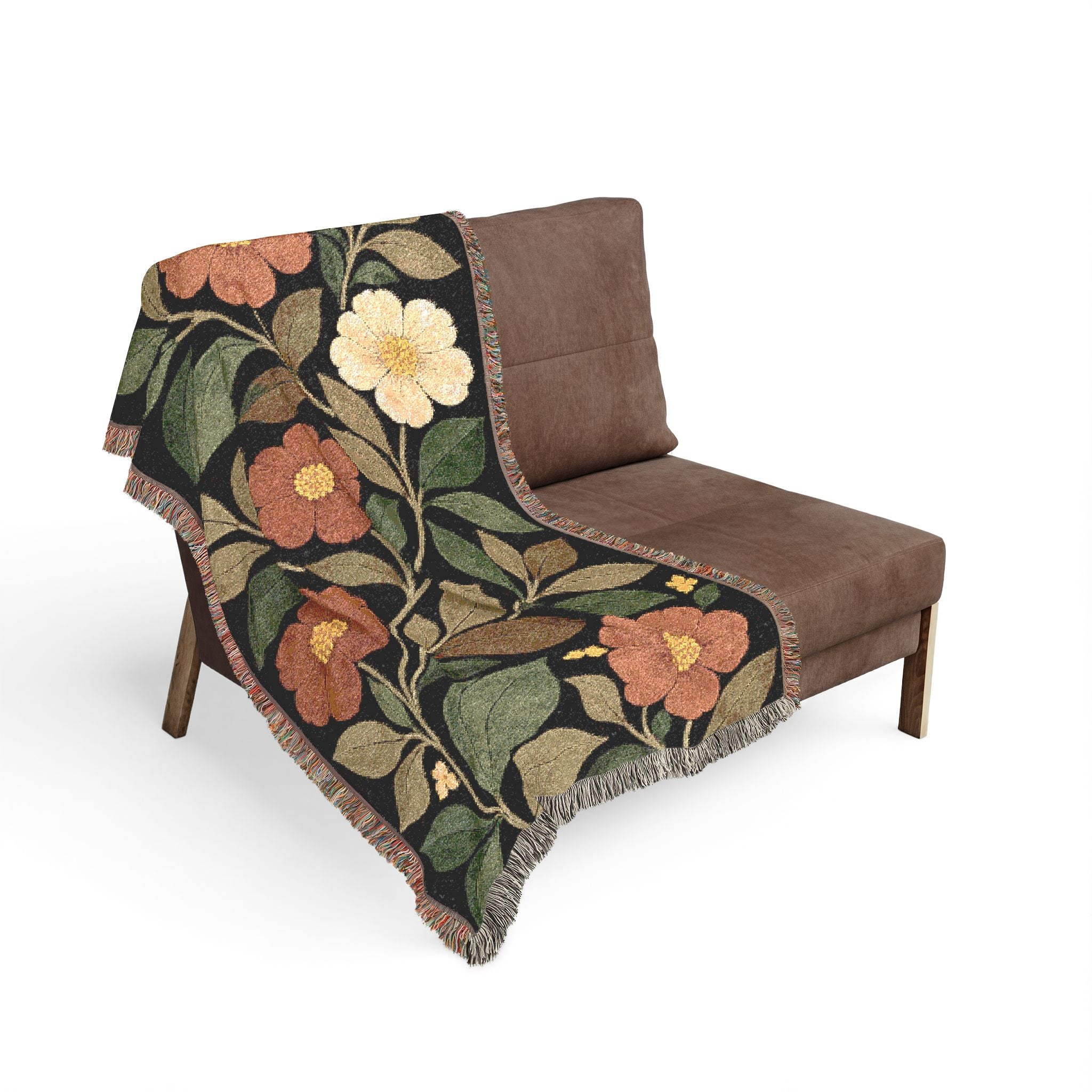 Floral Tapestry Woven Blanket — Vintage Botanical Throw for Living Room & Cozy Decor