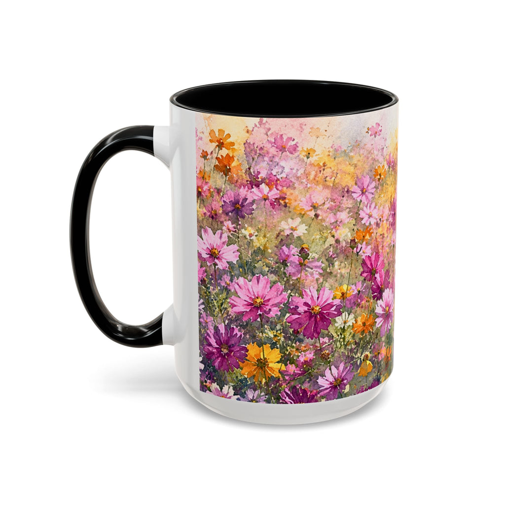 Floral Meadow Accent Coffee Mug — Pink Wildflower Ceramic Mug
