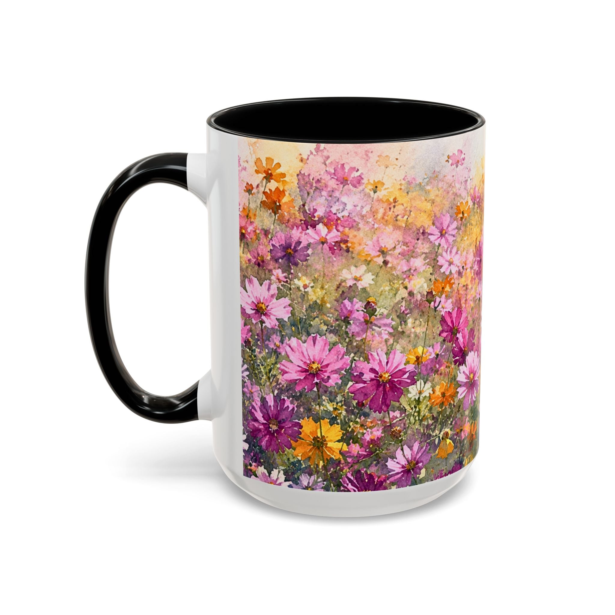 Floral Meadow Accent Coffee Mug — Pink Wildflower Ceramic Mug