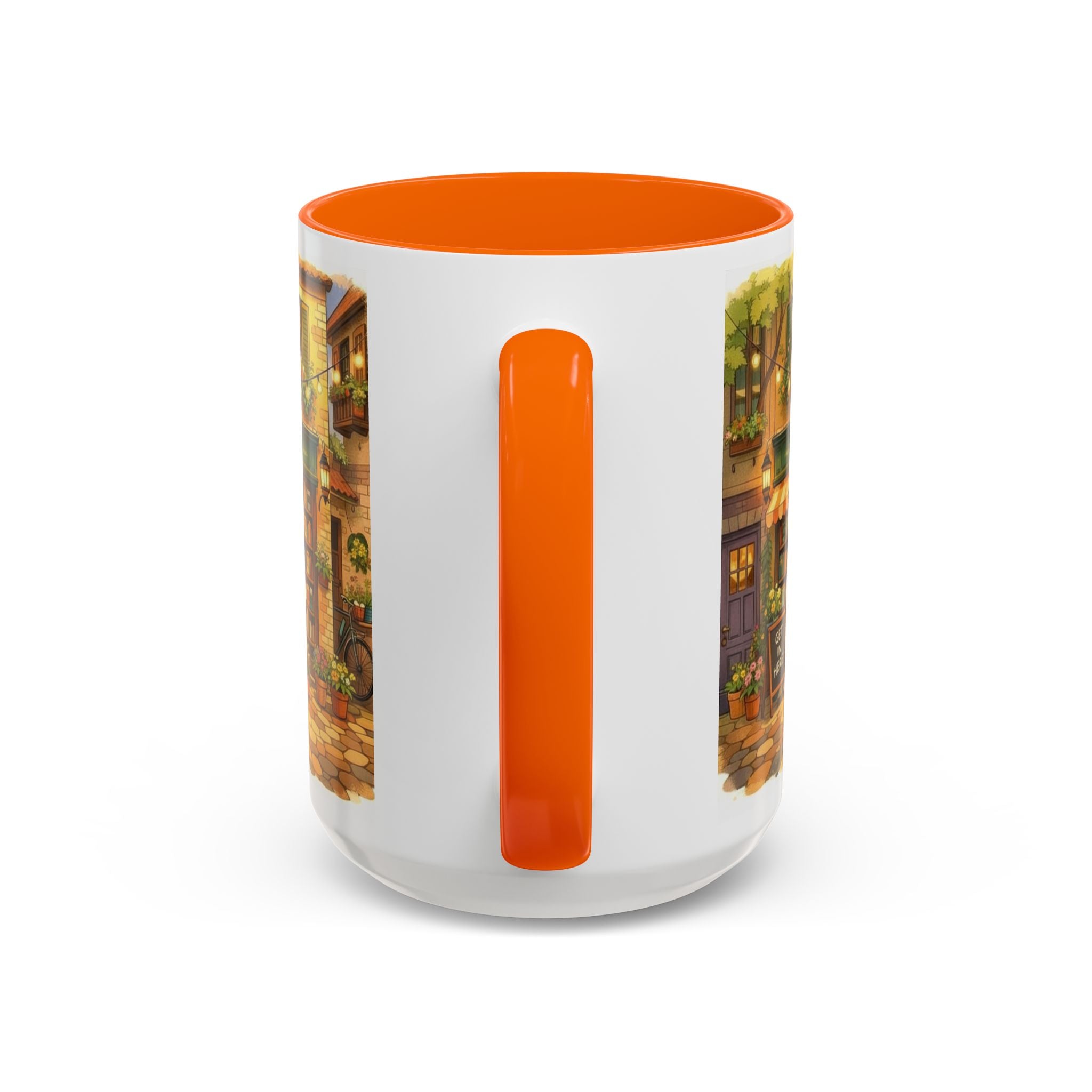 Bookshop Coffee Mug — Cozy Village Bookstore Illustration Accent Mug for Book and Dog Lovers (15oz)