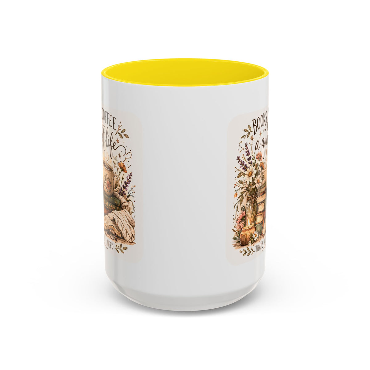 Books, Coffee & A Quiet Life Accent Coffee Mug — Cozy Literary Tea Cup (11/15oz)