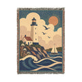 Lighthouse Coastal Woven Blanket — Nautical Sunset Throw