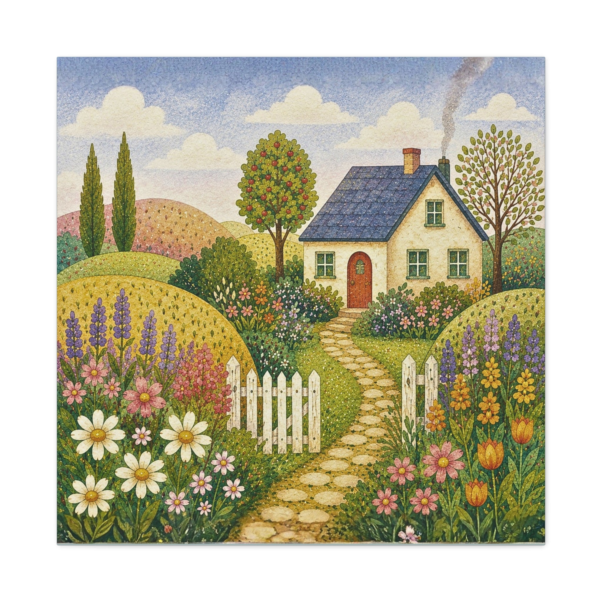 Cottage Garden Canvas Wall Art — Stretched Matte Floral Home Decor