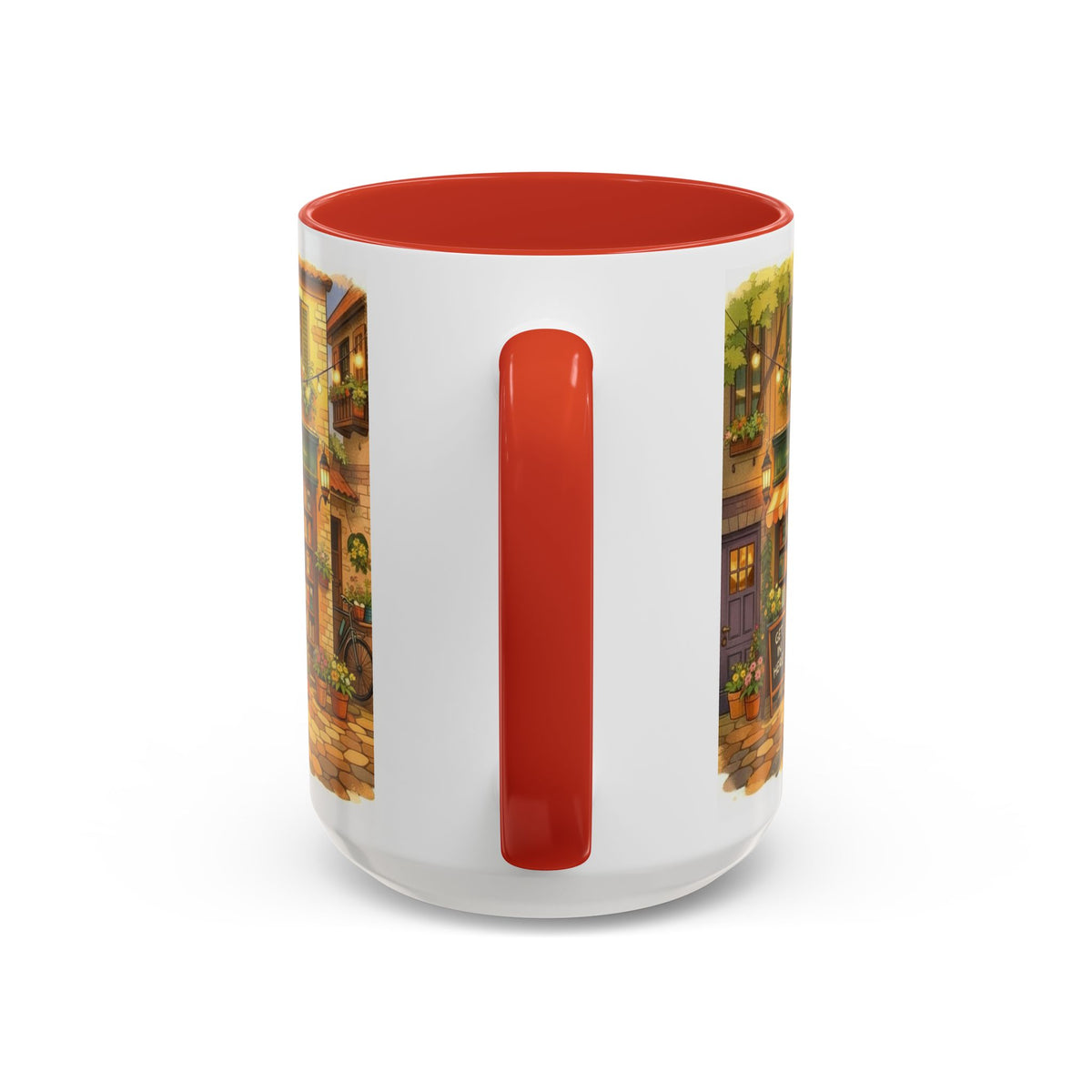 Bookshop Coffee Mug — Cozy Village Bookstore Illustration Accent Mug for Book and Dog Lovers (15oz)