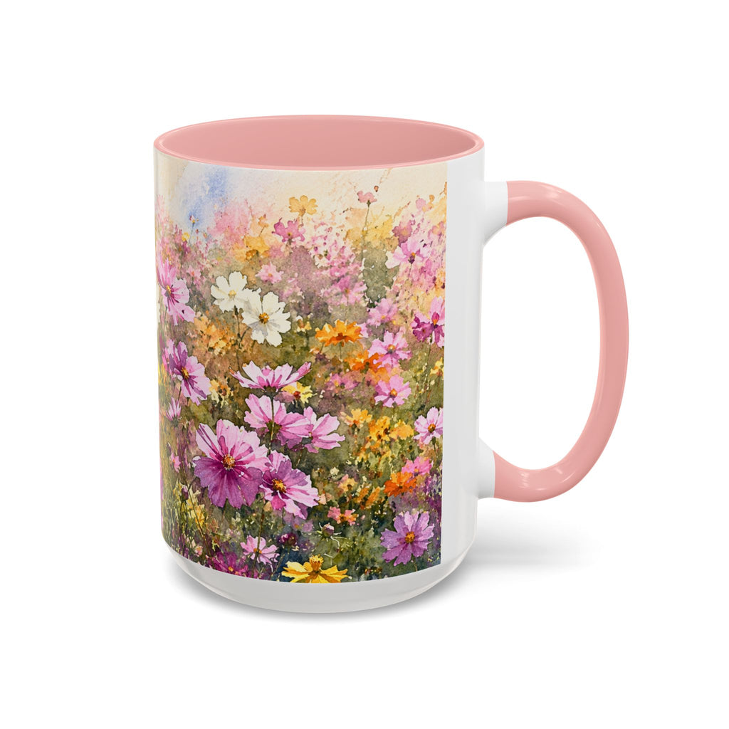 Floral Meadow Accent Coffee Mug — Pink Wildflower Ceramic Mug