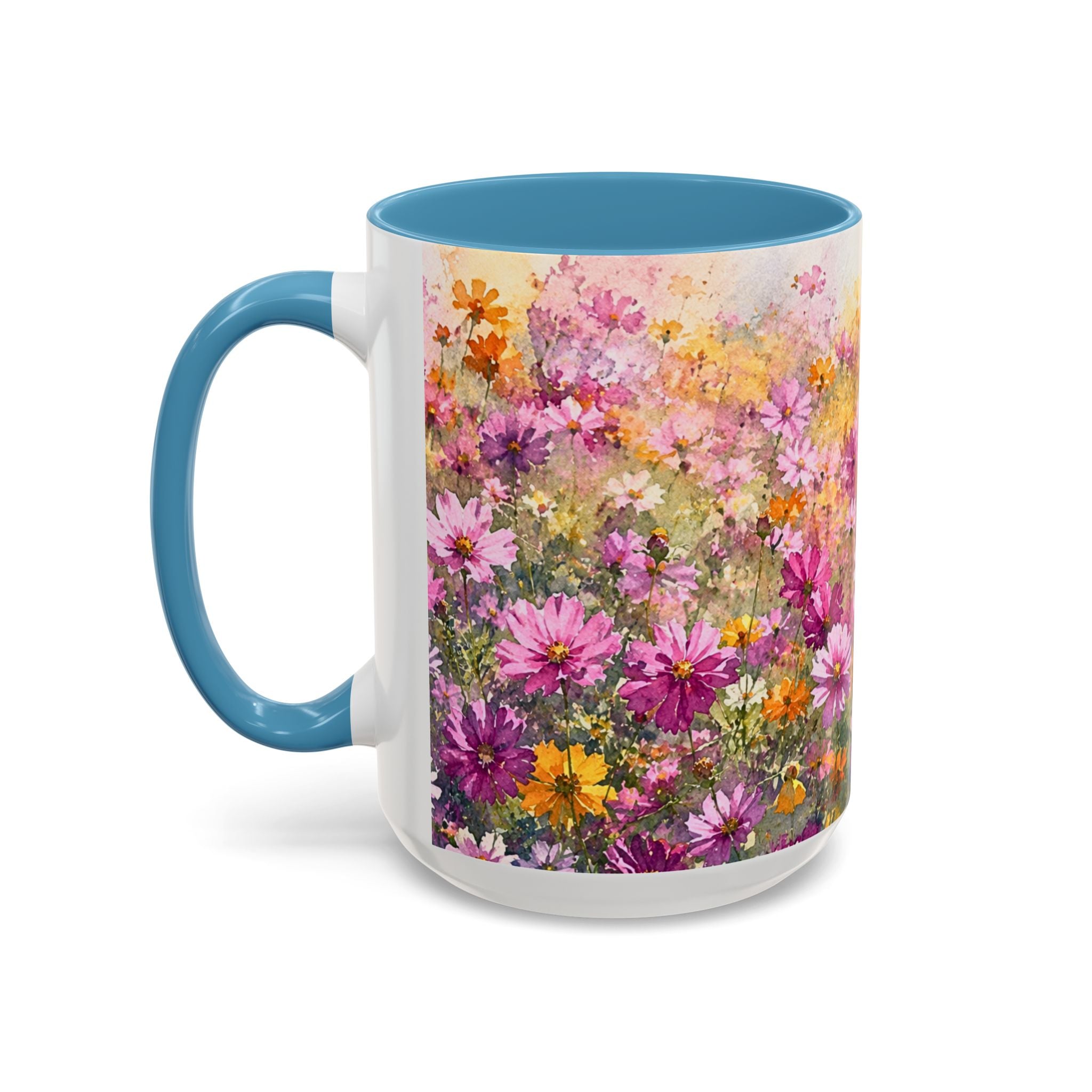 Floral Meadow Accent Coffee Mug — Pink Wildflower Ceramic Mug