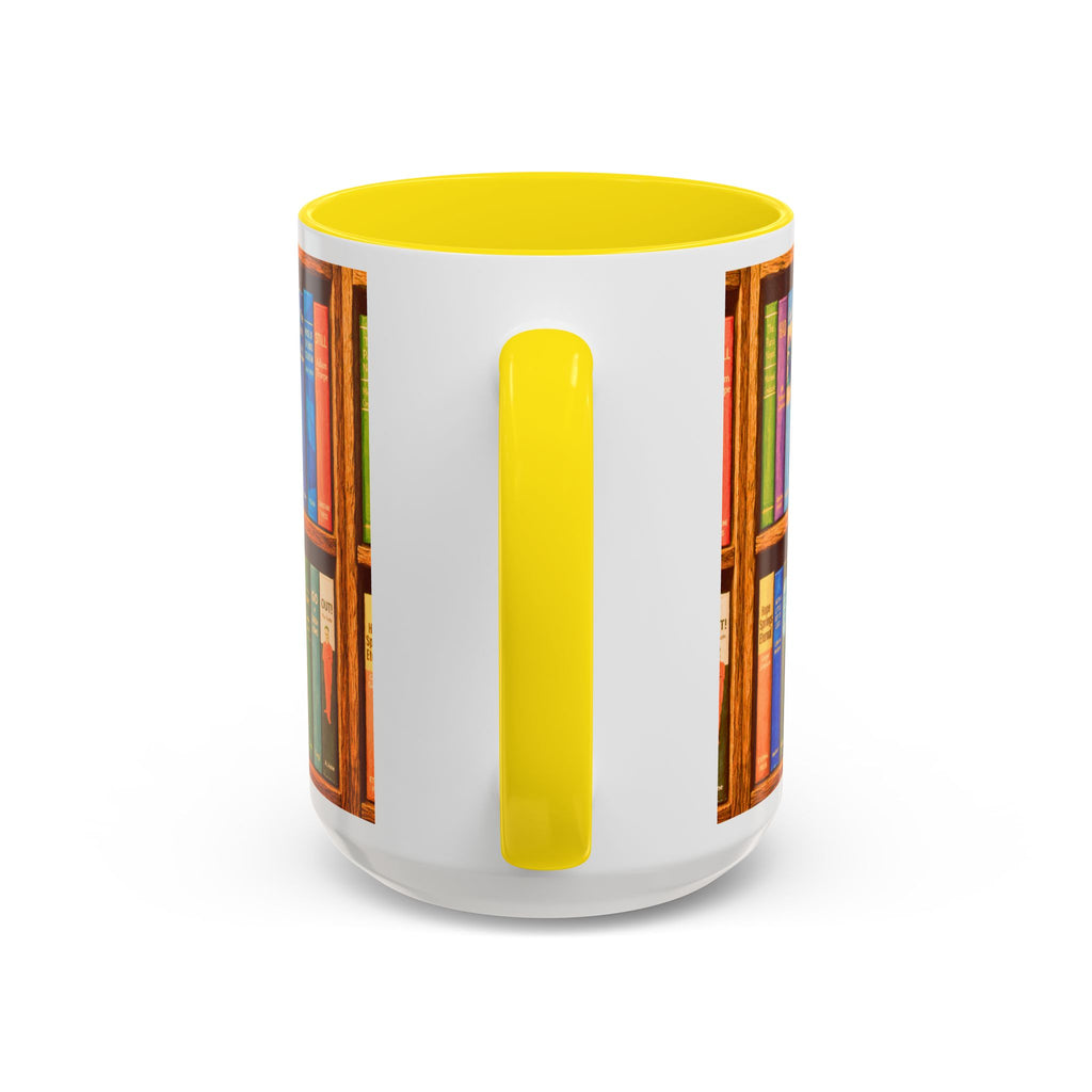 Booklover Accent Coffee Mug – Colorful Bookshelf Design (15 oz)