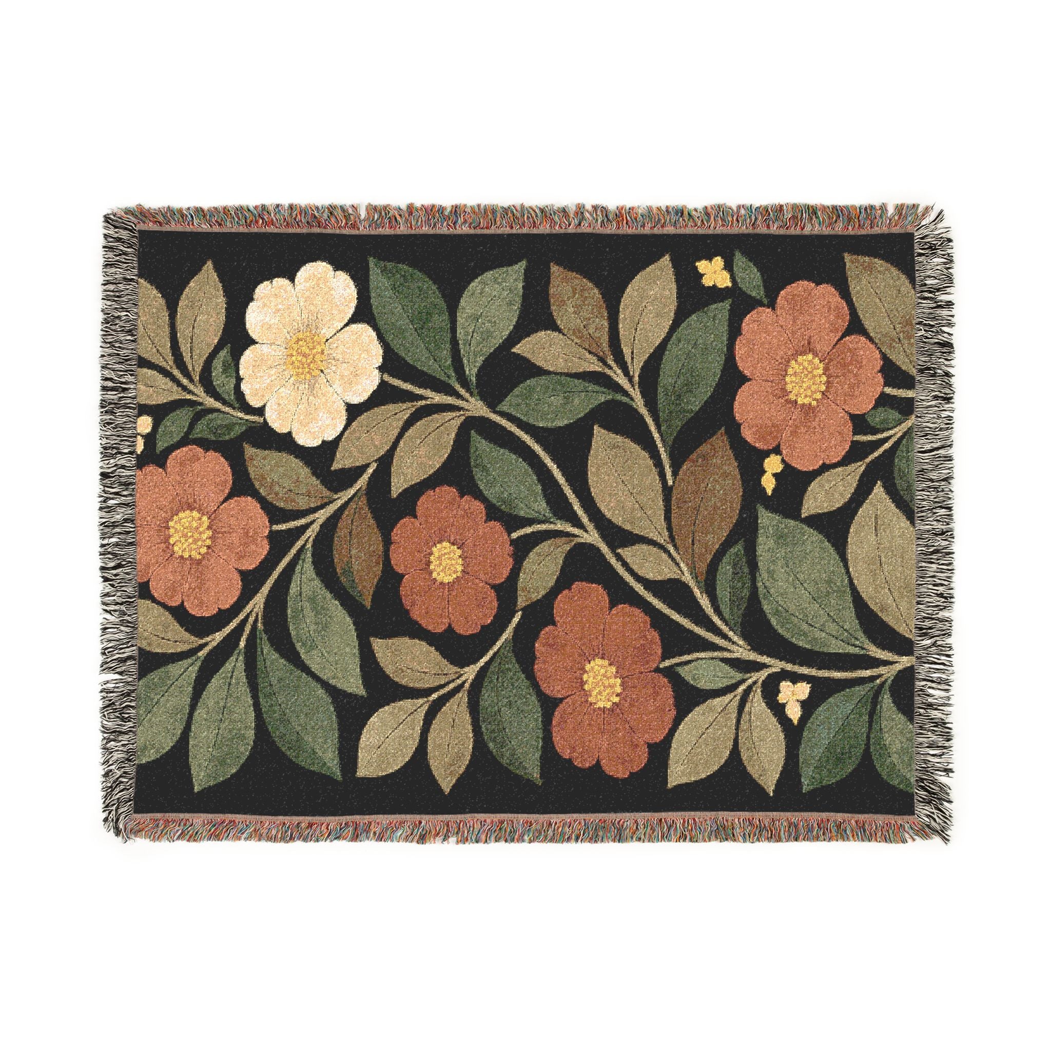 Floral Tapestry Woven Blanket — Vintage Botanical Throw for Living Room & Cozy Decor