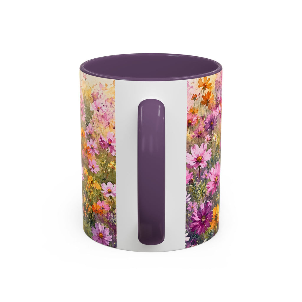 Floral Meadow Accent Coffee Mug — Pink Wildflower Ceramic Mug
