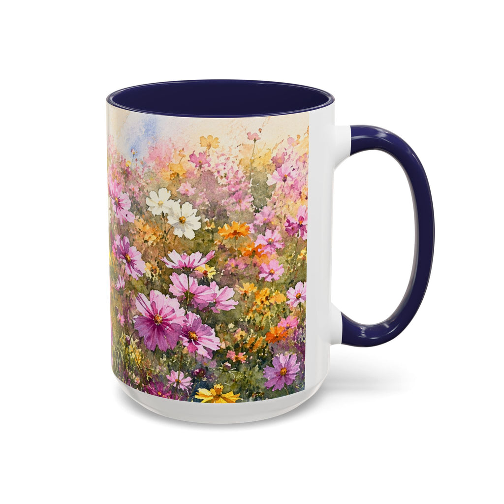 Floral Meadow Accent Coffee Mug — Pink Wildflower Ceramic Mug