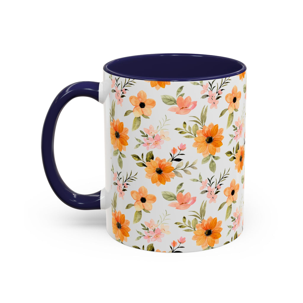 Floral Orange Watercolor Accent Mug — Bright Spring Coffee Cup (11/15 oz)