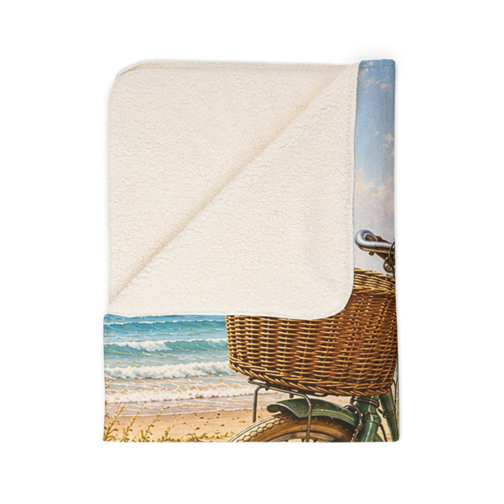 Sherpa Blanket — Coastal Bicycle Beach Scene Fleece Throw