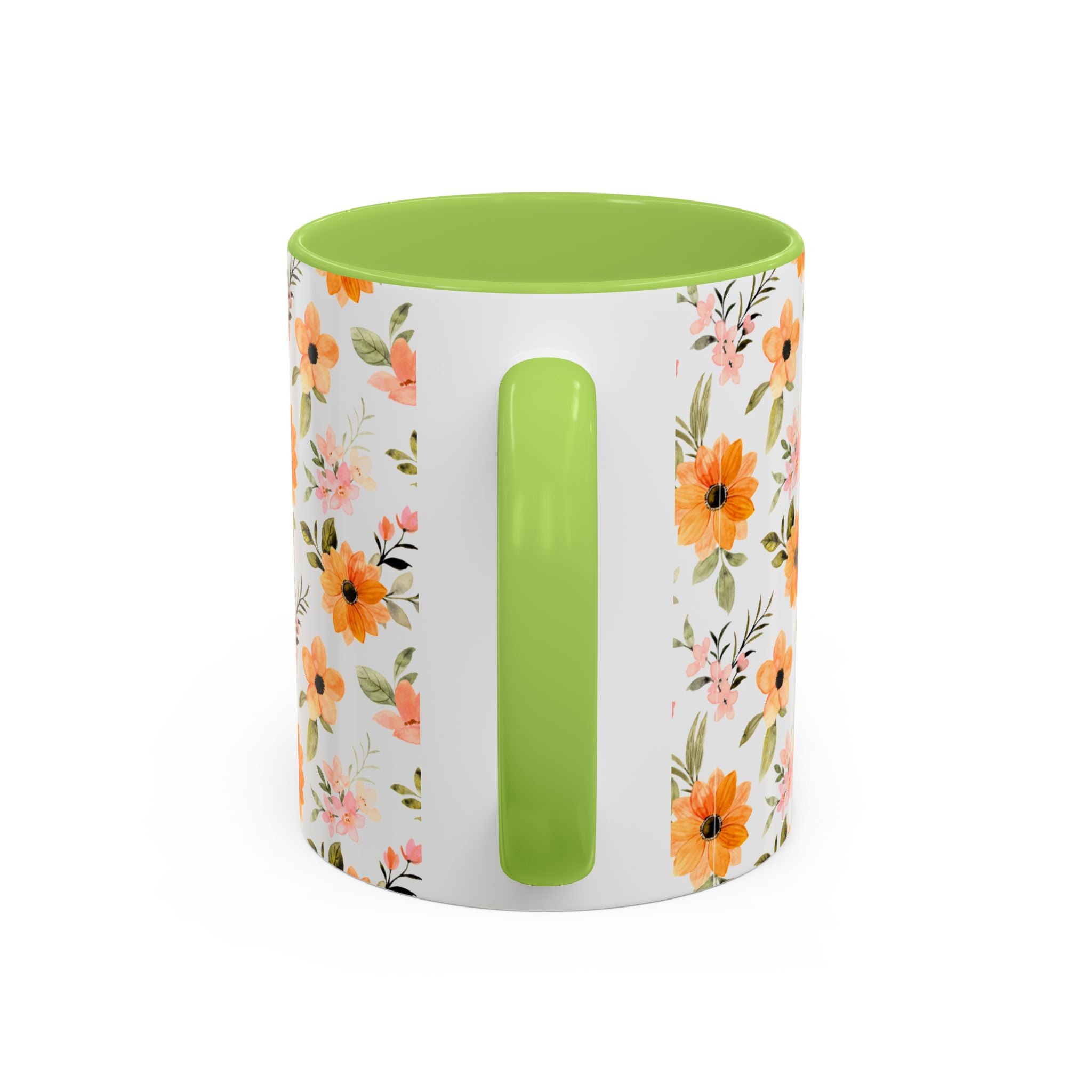 Floral Orange Watercolor Accent Mug — Bright Spring Coffee Cup (11/15 oz)