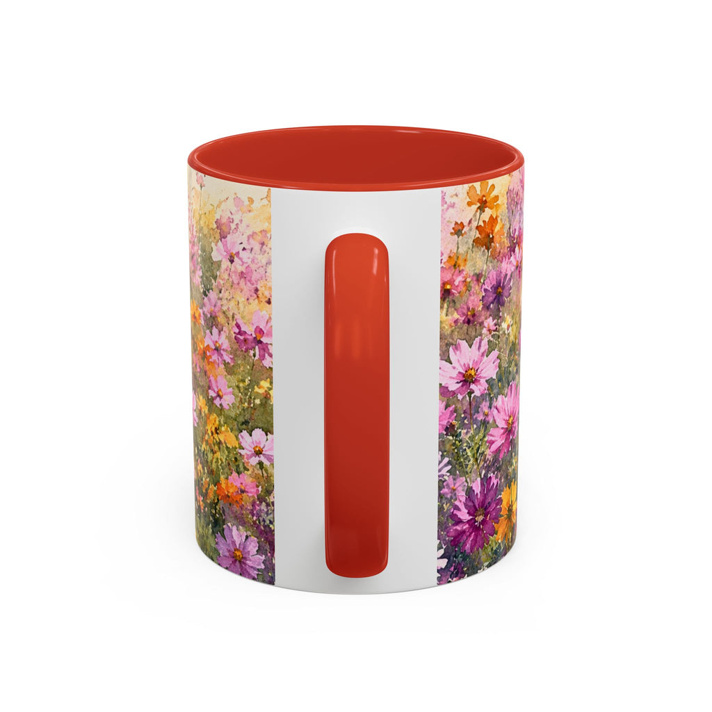 Floral Meadow Accent Coffee Mug — Pink Wildflower Ceramic Mug