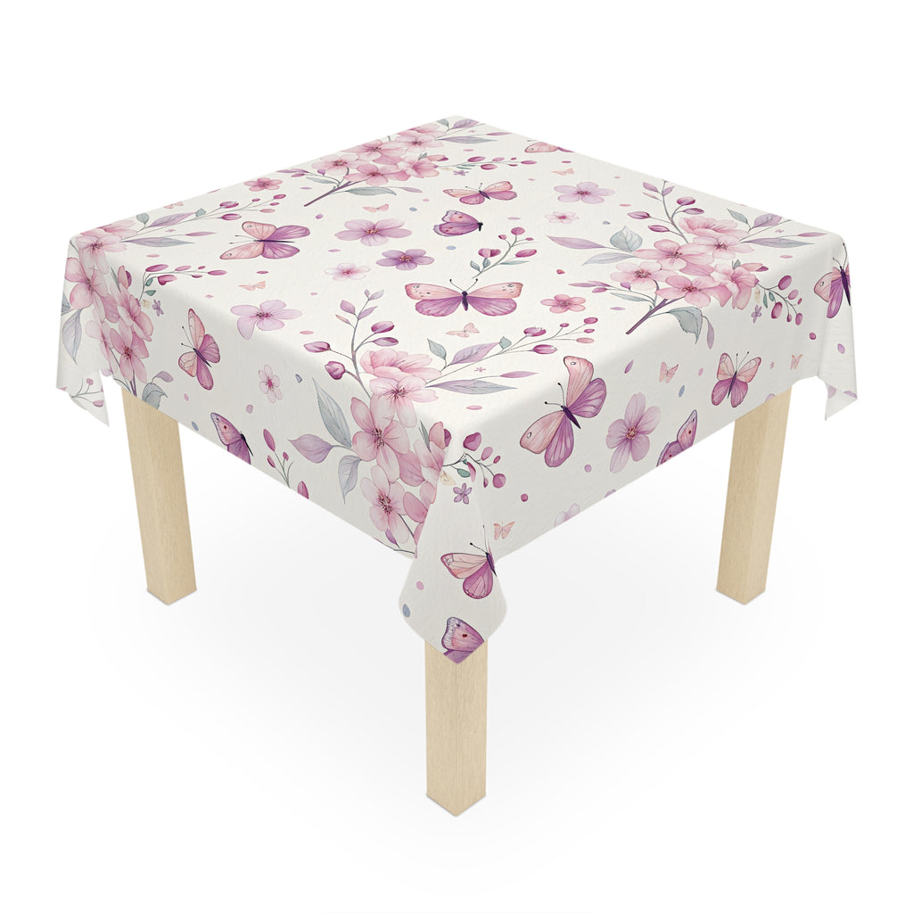 Pink Floral Butterfly Tablecloth — Romantic Spring Garden Table Decor