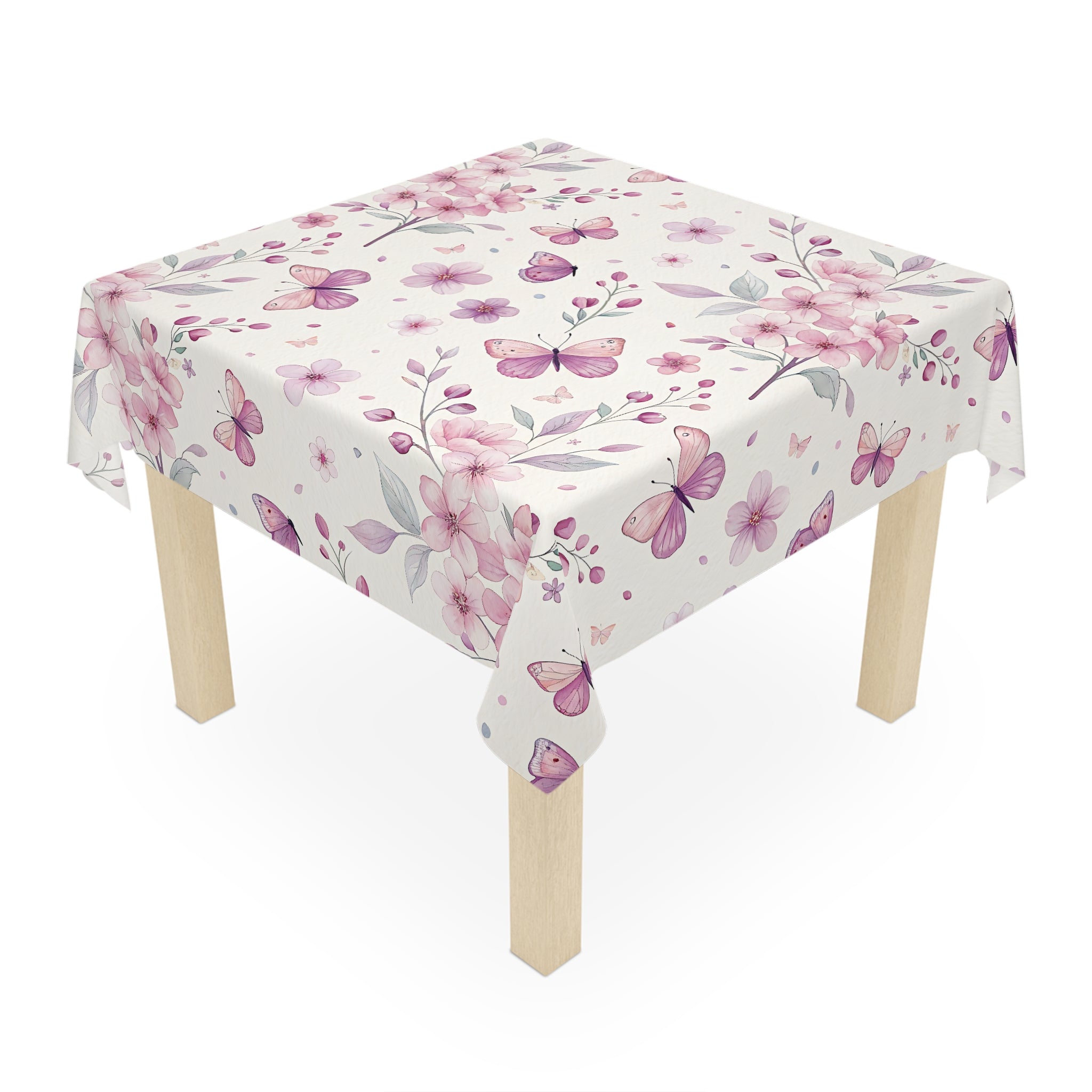 Pink Floral Butterfly Tablecloth — Romantic Spring Garden Table Decor