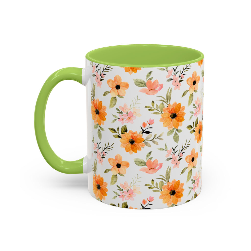 Floral Orange Watercolor Accent Mug — Bright Spring Coffee Cup (11/15 oz)