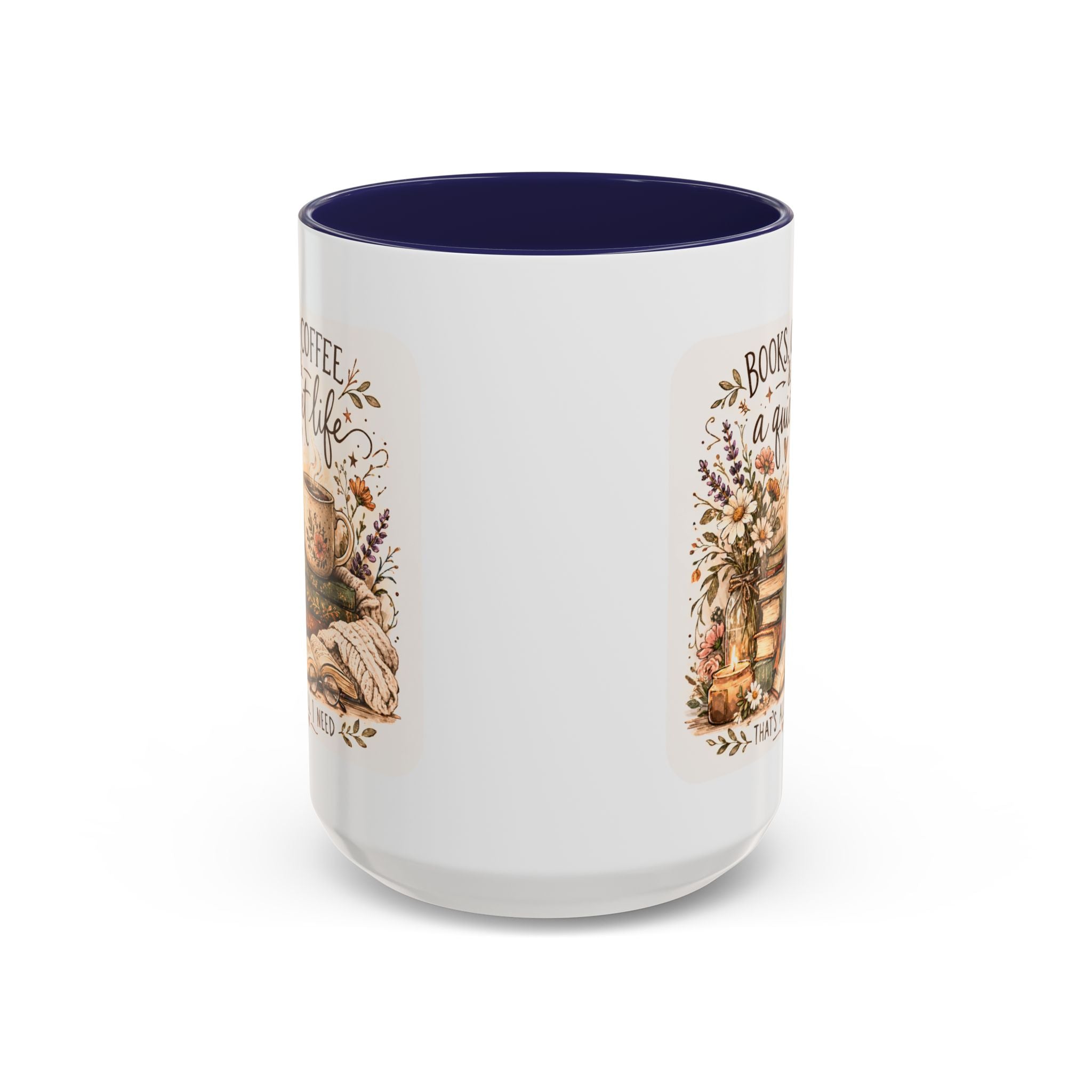Books, Coffee & A Quiet Life Accent Coffee Mug — Cozy Literary Tea Cup (11/15oz)