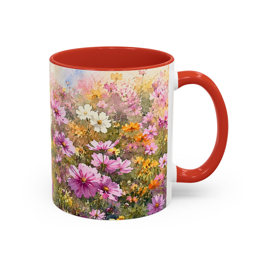 Floral Meadow Accent Coffee Mug — Pink Wildflower Ceramic Mug