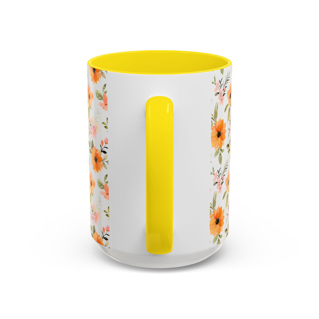 Floral Orange Watercolor Accent Mug — Bright Spring Coffee Cup (11/15 oz)