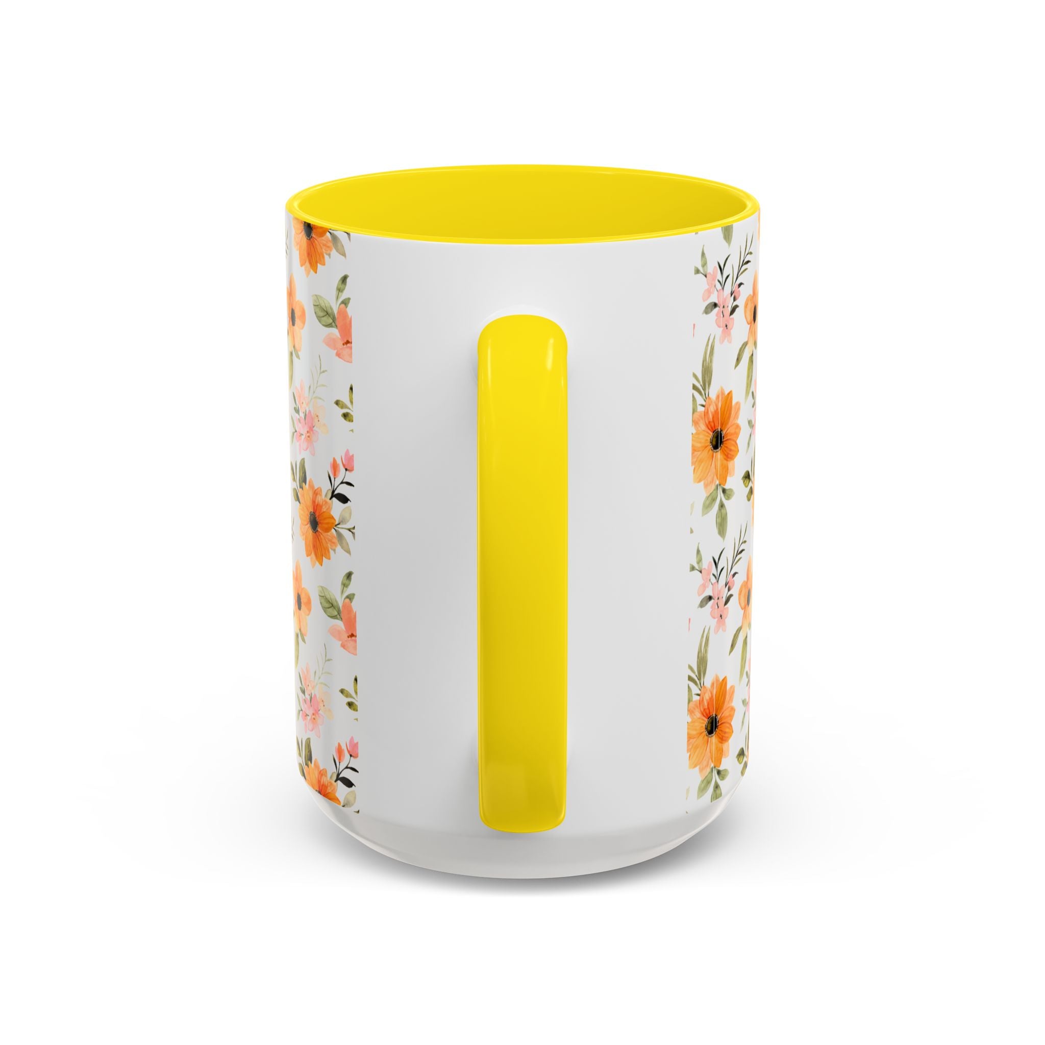 Floral Orange Watercolor Accent Mug — Bright Spring Coffee Cup (11/15 oz)