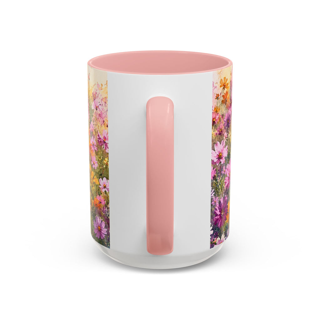 Floral Meadow Accent Coffee Mug — Pink Wildflower Ceramic Mug