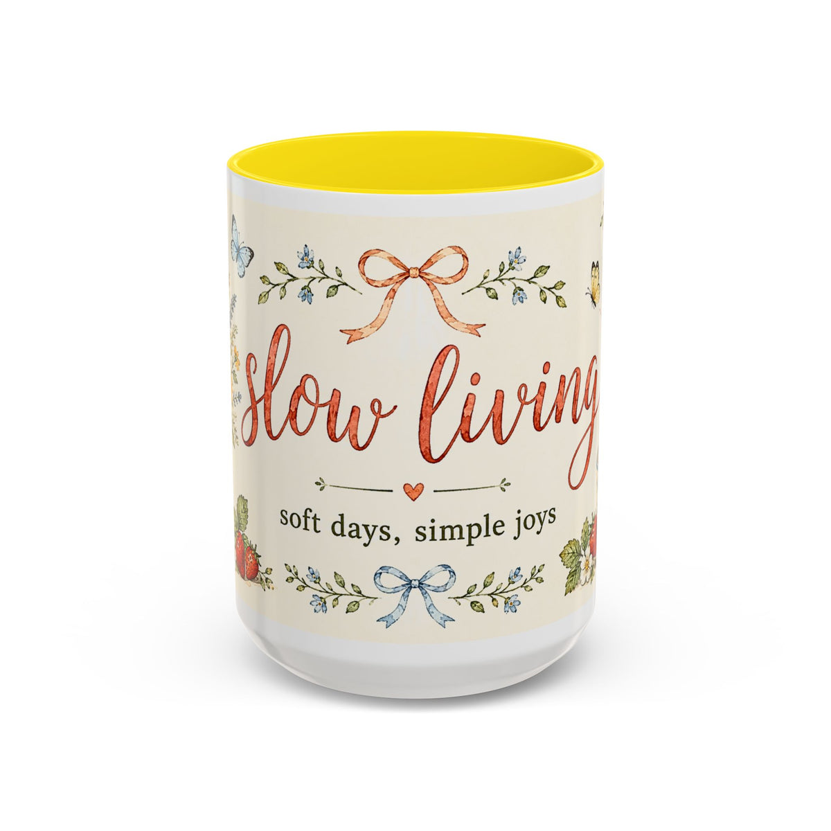 Slow Living Coffee Mug — "soft days, simple joys" Floral Accent Mug
